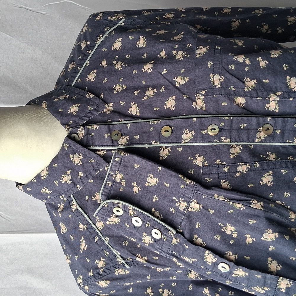 Free People Floral Botton Down Blue Top XS Western